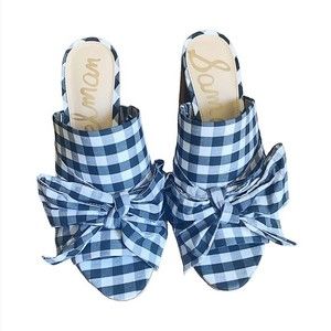 Sam Edelman Black & White Bow Tie Gingham Peep Toe Heel Sandal Size 8